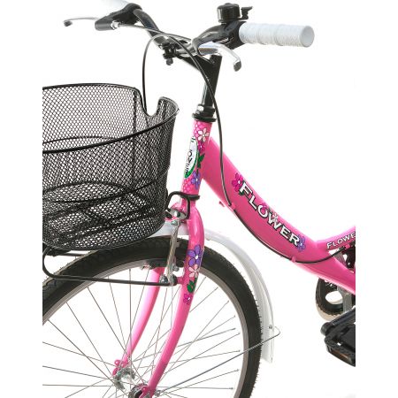 Bicicletta Bambina Ragazza da Passeggio Misura 24 Bici con Cestino Floreale Rosa Bianca 