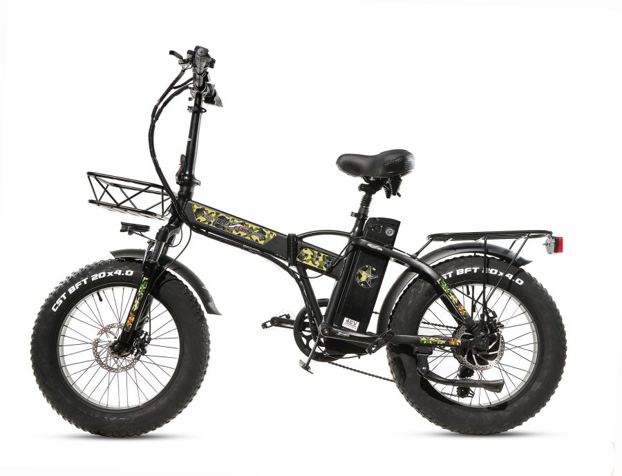 FAT BIKE 750W JEEP CLASS MILITAR E-BIKE 20′ BICICLETTA BICI PIEGHEVOLE ELETTRICA 48V NERO OPACO - immagine 2