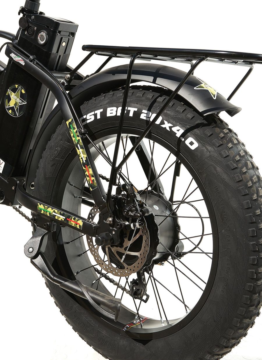FAT BIKE 750W JEEP CLASS MILITAR E-BIKE 20′ BICICLETTA BICI PIEGHEVOLE ELETTRICA 48V NERO OPACO - immagine 8