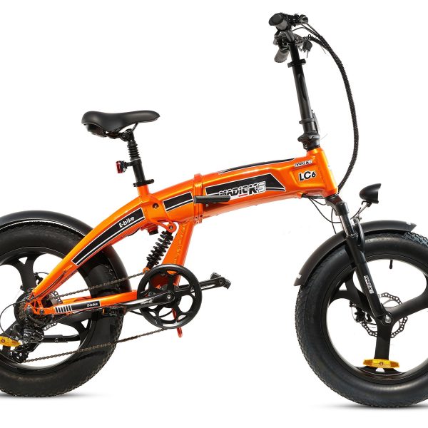 BICICLETTA ELETTRICA FAT BIKE 750W E-BIKE BICI PIEGHEVOLE BIAMMORTIZZATA MADICKS ARANCIO