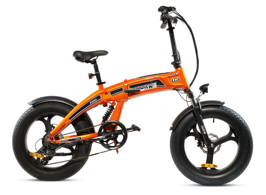 BICICLETTA ELETTRICA FAT BIKE 750W E-BIKE BICI PIEGHEVOLE BIAMMORTIZZATA MADICKS ARANCIO