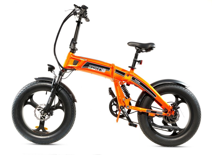 BICICLETTA ELETTRICA FAT BIKE 750W E-BIKE BICI PIEGHEVOLE BIAMMORTIZZATA MADICKS ARANCIO - immagine 2