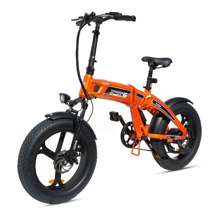 BICICLETTA ELETTRICA FAT BIKE 750W E-BIKE BICI PIEGHEVOLE BIAMMORTIZZATA MADICKS ARANCIO - immagine 3