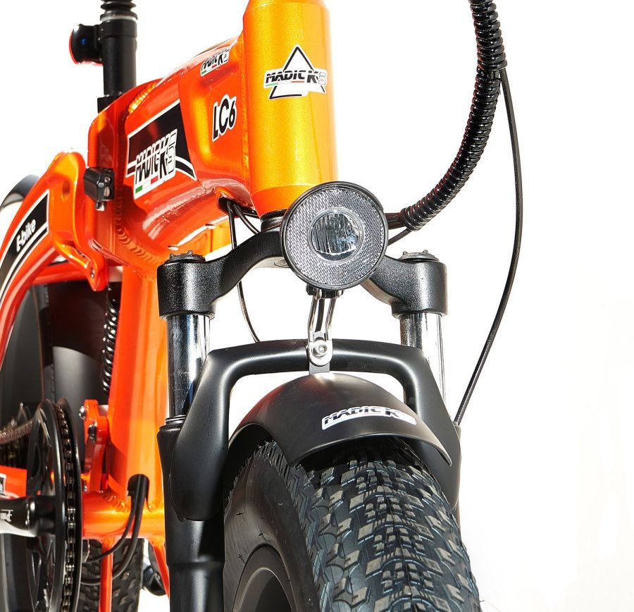 BICICLETTA ELETTRICA FAT BIKE 750W E-BIKE BICI PIEGHEVOLE BIAMMORTIZZATA MADICKS ARANCIO - immagine 5