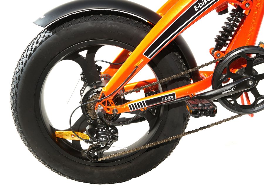 BICICLETTA ELETTRICA FAT BIKE 750W E-BIKE BICI PIEGHEVOLE BIAMMORTIZZATA MADICKS ARANCIO - immagine 6
