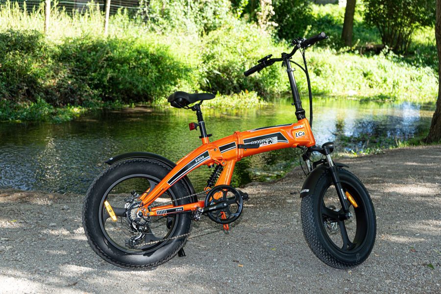BICICLETTA ELETTRICA FAT BIKE 750W E-BIKE BICI PIEGHEVOLE BIAMMORTIZZATA MADICKS ARANCIO - immagine 11