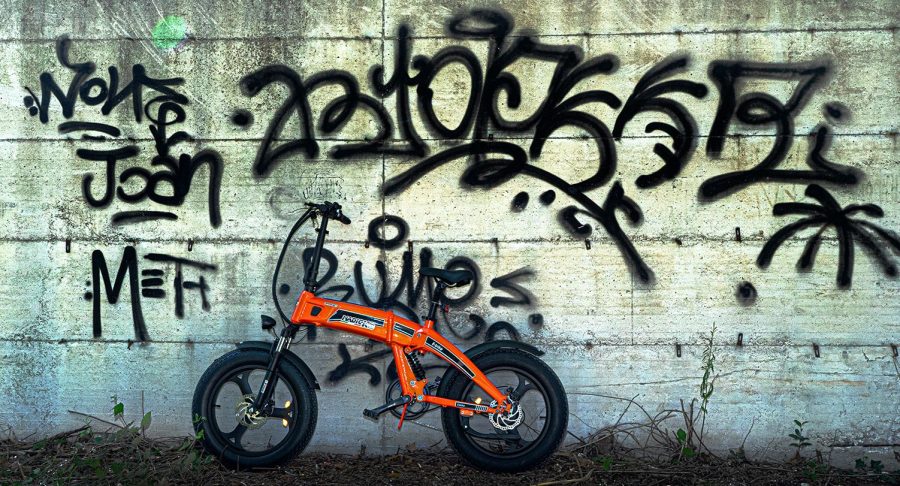 BICICLETTA ELETTRICA FAT BIKE 750W E-BIKE BICI PIEGHEVOLE BIAMMORTIZZATA MADICKS ARANCIO - immagine 12
