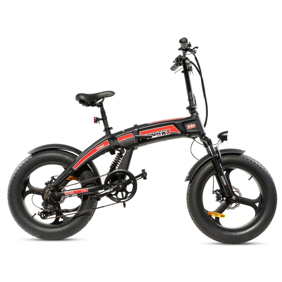 BICICLETTA ELETTRICA FAT BIKE 750W E-BIKE BICI PIEGHEVOLE BIAMMORTIZZATA MADICKS NERO ROSSA