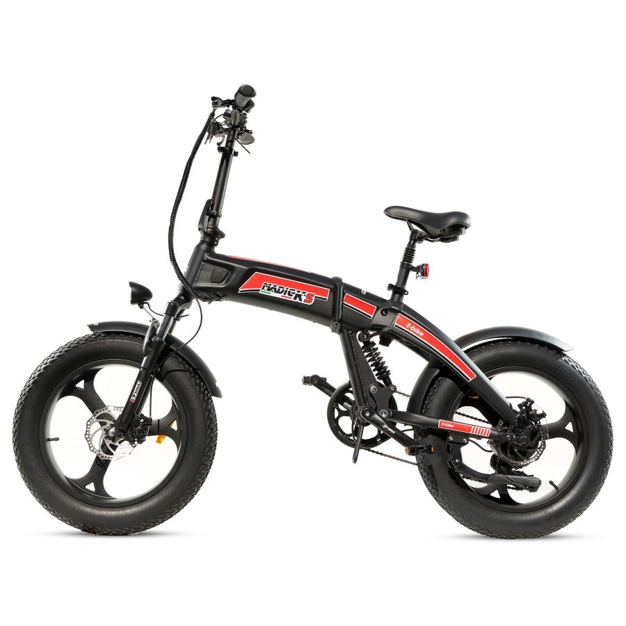 BICICLETTA ELETTRICA FAT BIKE 750W E-BIKE BICI PIEGHEVOLE BIAMMORTIZZATA MADICKS NERO ROSSA - immagine 2