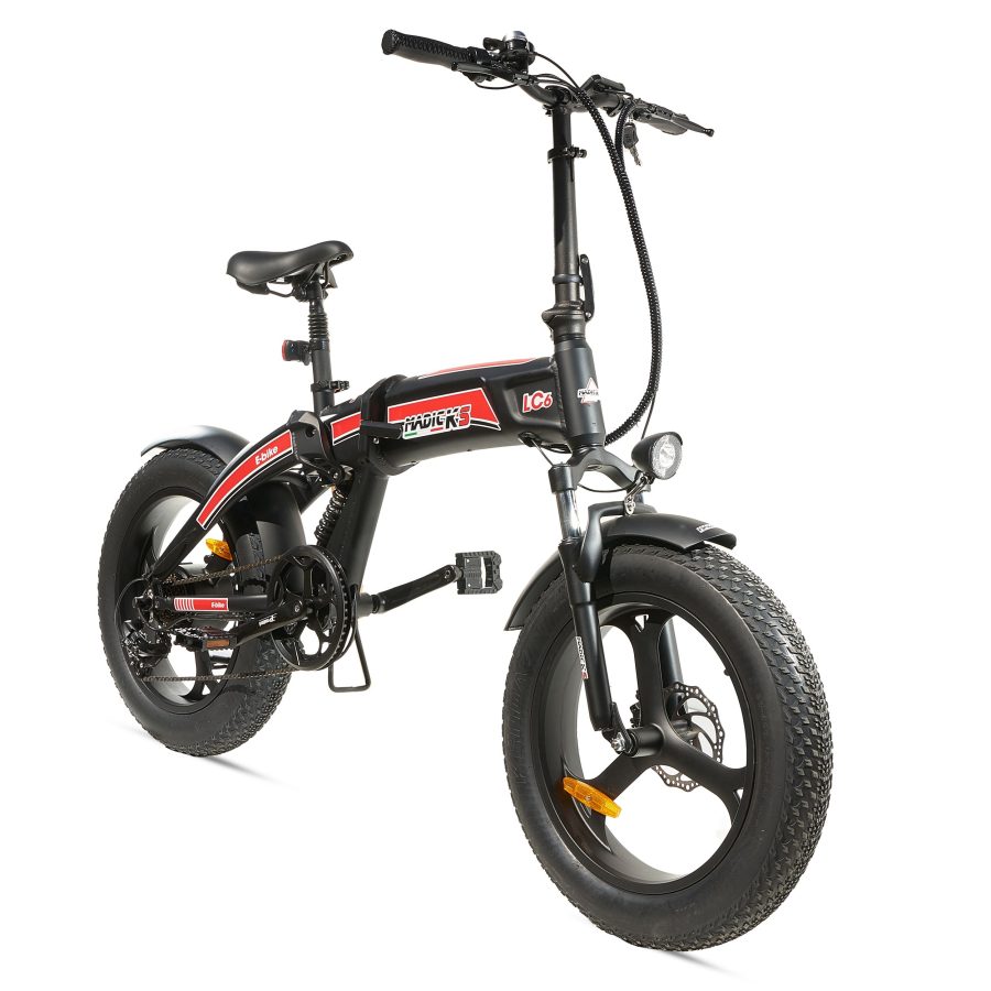 BICICLETTA ELETTRICA FAT BIKE 750W E-BIKE BICI PIEGHEVOLE BIAMMORTIZZATA MADICKS NERO ROSSA - immagine 3