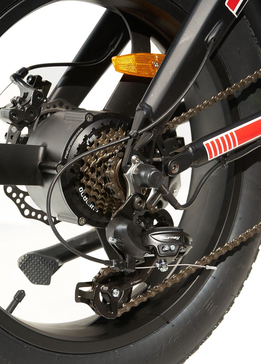 BICICLETTA ELETTRICA FAT BIKE 750W E-BIKE BICI PIEGHEVOLE BIAMMORTIZZATA MADICKS NERO ROSSA - immagine 5