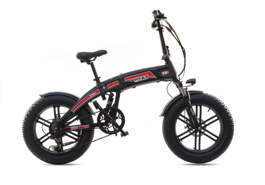 BICICLETTA ELETTRICA FAT BIKE 500W E-BIKE BICI PIEGHEVOLE BIAMMORTIZZATA MADICKS NERO ROSSA