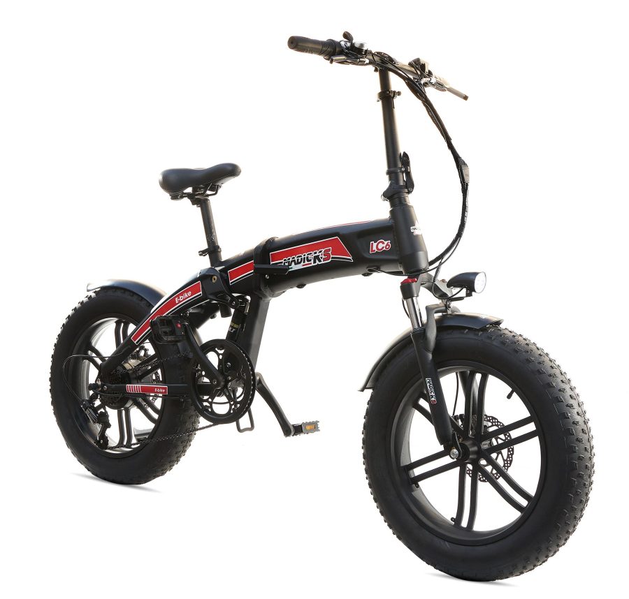 BICICLETTA ELETTRICA FAT BIKE 500W E-BIKE BICI PIEGHEVOLE BIAMMORTIZZATA MADICKS NERO ROSSA - immagine 3