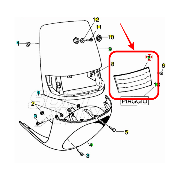 9237005 - MASCHERINA SCUDO ANTERIORE ORIGINALE PIAGGIO SKIPPER - SKR CITY