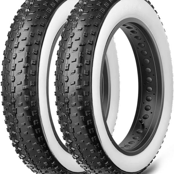 2 COPERTONI 20 X 4.0 X FAT BIKE E-BIKE GOMMA 20'' COPPIA PNEUMATICI TASSELLATO MTB BICI ELETTRICA BIANCO/NERO RIGIDO 20X4.0 (100-406) FASCIA BIANCA