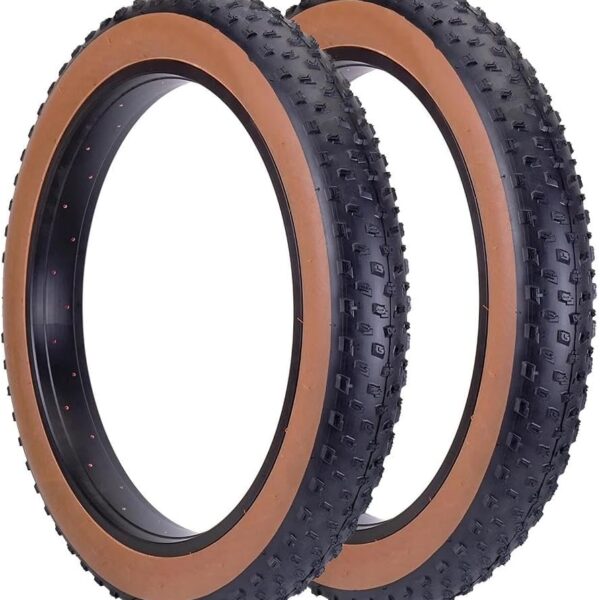 2 COPERTONI 20 X 4.0 X FAT BIKE E-BIKE GOMMA 20'' TASSELLATO MTB BICI ELETTRICA  RIGIDO 20X4.0  FASCIA MARRONE