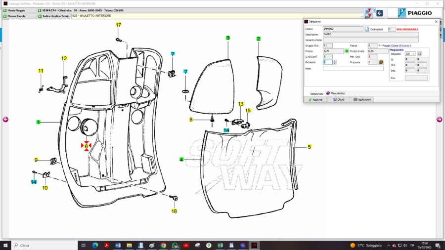 294067 TAPPO BAULETTO ANTERIORE VESPA ET4 - immagine 2