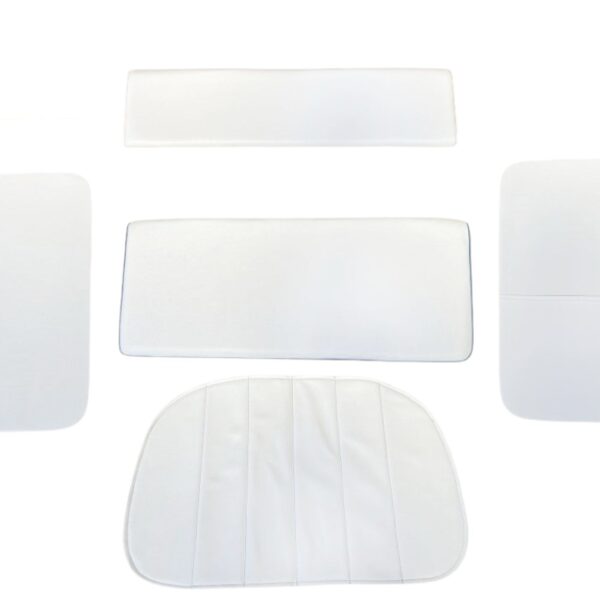 KIT TAPPEZZERIA IN PELLE BIANCO CON BORDINI AZZURRI PER INTERNO CABINA APE MP
