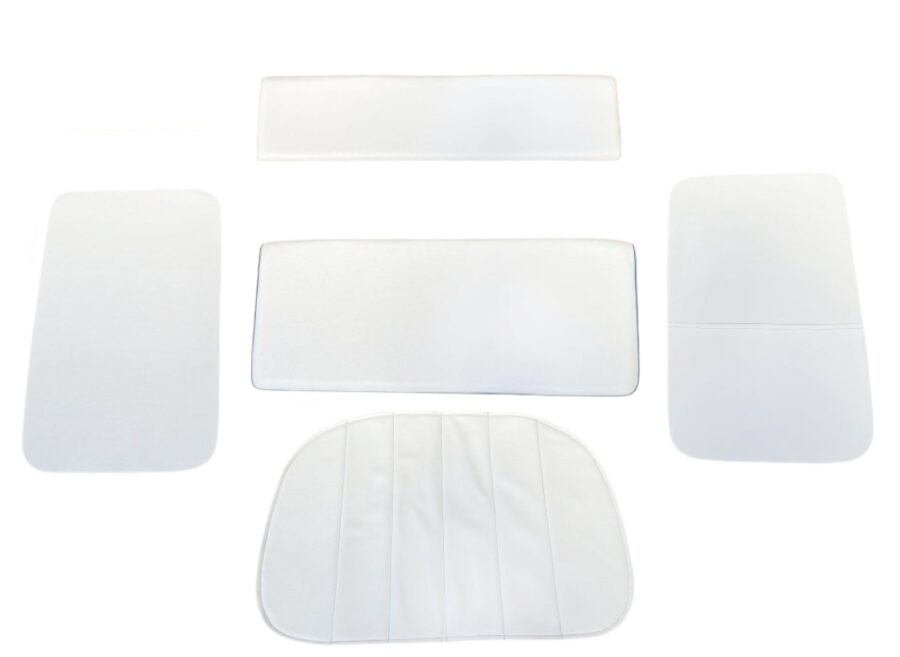KIT TAPPEZZERIA IN PELLE BIANCO CON BORDINI AZZURRI PER INTERNO CABINA APE MP
