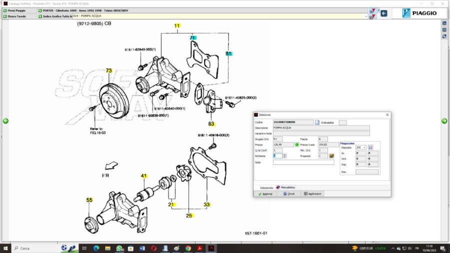 1610087728000 - POMPA ACQUA PIAGGIO PORTER 1000 MOTORE CB 42 - immagine 3