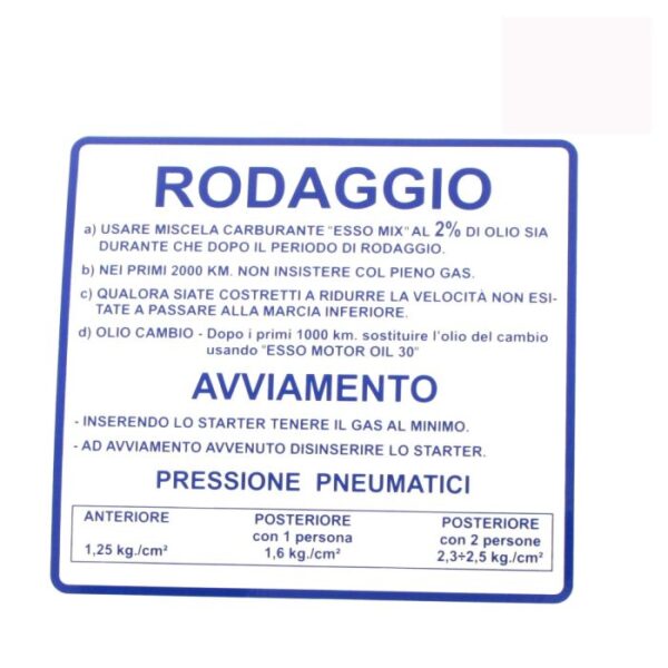 142721070 TARGHETTA RODAGGIO VESPA 50-90-125 125 PRIMAVERA ET3