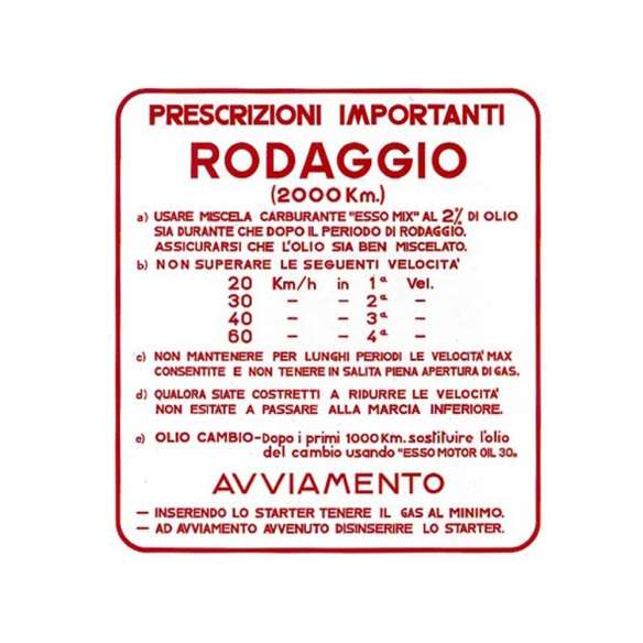 610279M ETICHETT ADESIVO 4 MARCE RODAGGIO MISCELA 2% ORIGINALE PIAGGIO