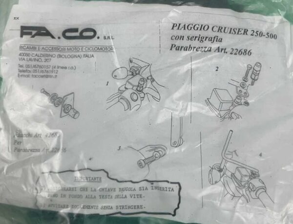 42685 KIT ATTACCHI PER PARABREZZA 22686 PIAGGIO BEVERLY CRUISER 250 500 07-11 FACO