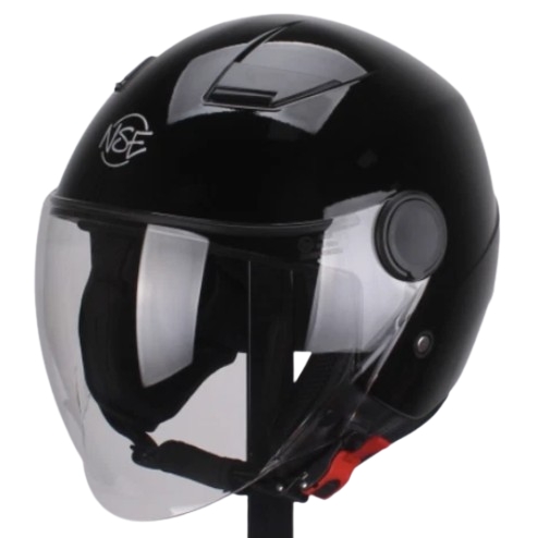 CASCO DEMI-JET VISIERA LUNGA NSE122 HELMETS NERO LUCIDO