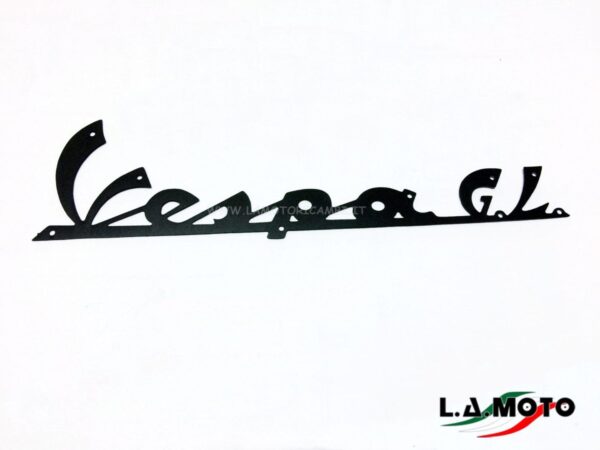 SCRITTA TARGHETTA ANTERIORE IN ALLUMINIO NERO LUNGA 165 MM PER VESPA GL 150