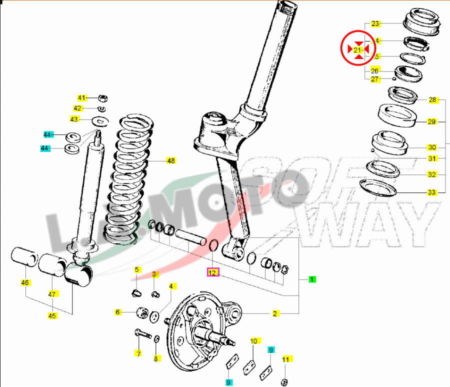 SERIE RALLE STERZO SUPERIORE APE TM ORIGINALE PIAGGIO 493618 - immagine 2
