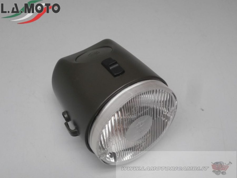 FARO ANTERIORE COMPLETO A 2 LUCI CON INTERRUTTORE AD 1 SCATTO E 2 POSIZIONI CARCASSA ABS GRIGIA PER PIAGGIO 50 SI