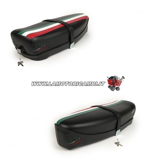 SELLA -VESPA ET3 TRICOLORE- V50, PV125, ET3 – CON SERRATURA – NERO